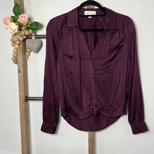 Cloth and Stone Long Sleeve Button‎ Up Tie Front Purple Blouse Size X Small